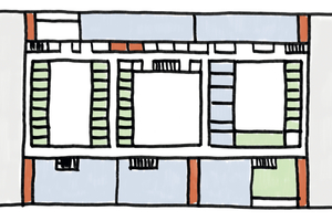  Schema (o. M.) des Forschungs- und Laborneubaus GBD 149 für die Bundesanstalt für Materialforschung und Prüfung (BAM)  