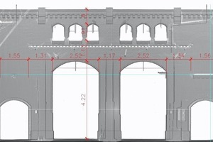  Bestandserfassung bis ins Detail: Gesimse, Lisenen und Steinformate der Steinlein-Halle lassen sich auch im 2D-Abbild exakt vermessen 