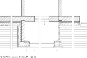  Horizontaldetailschnitt Balkon/Wintergarten, M 1 : 33 1/3 