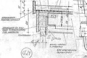  Detail Fassadenschnitt Klassenraum, Originalplan (Ausschnitt), o. M. 