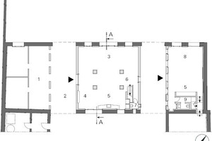  	1	Vorhalle/ Außenraum	2	Durchfahrt	3 	Wohnen	4	Garderobe	5	Küche	6	Flur	7	WC	8	Büro	9	Bad 