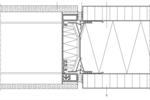  Flächenbündige Einscheiben- oder Doppelverglasung als rahmenlose Structural-Glazing-Konstruktion, Anschluss an Vollwand, M 1 :  2 