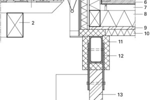  Legende Fußdetail
&nbsp;
1Terrassenbelag Lärche
2Holz- Unterkonstruktion
3Perimeterdämmstreifen, Kork
4Dämmstreifen
5Parkett
6Estrich
7Fußbodenunterkonstruktion
8Dämmung, Hanf
9Funierschichtholz
10&nbsp;&nbsp;&nbsp;&nbsp; Vakuumdämmung mit Bitumenanstrich
11&nbsp;&nbsp;&nbsp;&nbsp; Wärmedämmung, druckfest
12&nbsp;&nbsp;&nbsp;&nbsp; Stahlträger
13&nbsp;&nbsp;&nbsp;&nbsp; Fundament Brettschichtholz
 