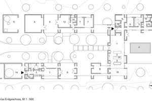  	1	Wohnen	2	Küche	3	Essen	4	Studio	5	Schlafen	6	Pool	7	Büro	8	Bibliothek	9	Carport	10	WC/Bad	11	Gemüsegarten	12	Schuppen	13	Technik	14	Gartenhof	15	Terrasse 