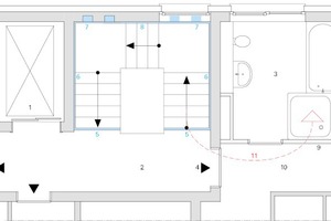  Abb. 5: Übertragungsweg des Trittschalls vom Treppenhaus in den Empfangsraum (Bad) und Trittschalldämmung mit Schöck Tronsole  