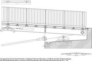  Längsschnitt durch die Fahrbahn im Bereich des Fundamentes, M 1 : 50 