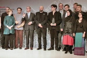  Award-Teilnehmer: In der Mitte Audi-Chef Rupert Stadtler, rechts davon Jürgen Mayer H. und Eric Höweler 