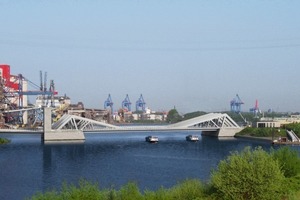  Als Ersatz für die Rethequerung aus dem Baujahr 1934 entsteht die neue Rethebrücke am südlichen Rand des Hamburger Hafens 