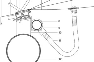  Traufschnitt auf Stahl, Anschlussdetail mit Druckluftversorgung, M 1:7,5 