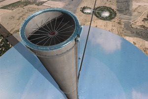  Im Auftrag von Schlaich Bergermann und Partner erstellte bgp design diese komplexe 3D Visualisierung für ein Aufwindkraftwerk. Die Höhe des projektierten Bauwerks beträgt 1000 m.  