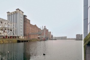  Ansicht Küppersmühle Duisburg Innenhafen mit marodem Stahlgerippe links; rechts die vermutlich unnötig verstärkten Silos 