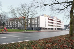  Blick über die Hammer Straße von Nordwesten auf Park- und  Straßenfassade 