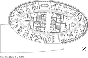  Grundriss Hochhaus Ebene 4, M 1 : 500 