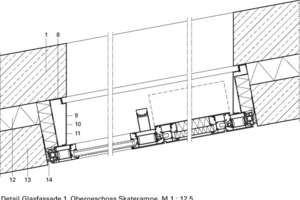  Detail Glasfassade 1. Obergeschoss Skaterrampe, M 1 : 12,5 