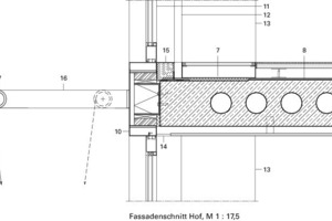  Vertikaler Fassadenschnitt Hof, M 1 : 17,5 