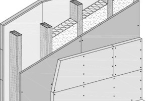  Schemazeichnung gekapselte Wände im Holztafelbau: tragend, raumabschließend, Beplankung direkt befestigt oder mit Installationsebene oder mit entkoppelter Beplankung  