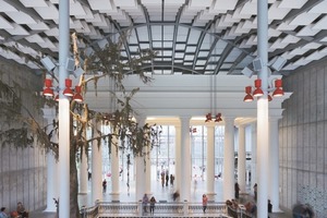  Der überdachte zentrale Hof verknüpft den Neubau mit dem Altbau 