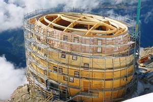  Die Fassadenpaneele wurden von außen an die Tragstruktur montiert und mit Holzfaserdämmstoff wärmegedämmt 