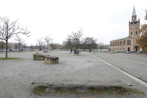  Blick auf das Bau- und Planungsgebiet am Kulturforum ni Berlin. Links die vierspurige Potsdamer Straße, geradeaus die Neue Nationalgalerie, rechts die St.-Matthäus-Kirche, im Rücken die Philharmonie 
