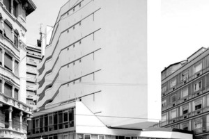  links: Wie ein Schiff im Häusermeer der Stadt – Luigi Morettis Gebäudekomplex am Corso Italia in Mailand (1956)oben: Watergate-Building Washington DC (1962-1971) 