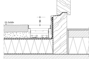  Rinnendetail, M 1 : 5Anschlusshöhe 5 cm, Ausführung nur mit zusätzlichen Maßnahmen möglich 
