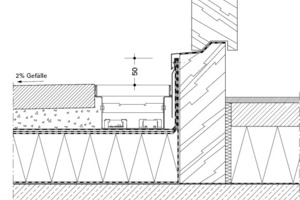  Rinnendetail, M 1 : 5Anschlusshöhe 5 cm, Ausführung nur mit zusätzlichen Maßnahmen möglich 