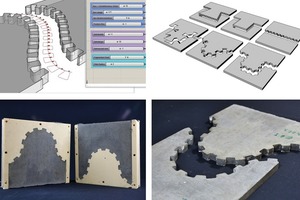  Abb. 5: Parametrisch gesteuerte Entwicklung von Fügeprinzipien im 3D-Programm und hochpräzise Herstellung mittels CNC-gefräster Wachsschalung 