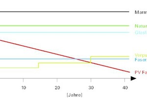  Wirtschaftlichkeit der PV-Fassade: im Vergleich ist die PV-Fassade dank der Stromproduktion nach 30 Jahren kostengünstiger als die verputzte Variante 