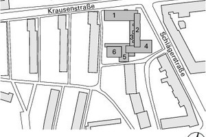  Lageplan, M 1 : 4000Legende Lageplan  1ehem. Bücherei2ehem. Klassentrakt3ehem. Verwaltung4ehem. Eingangshalle5ehem. Hausmeisterwohnung6ehem. Turnhalle 