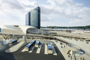  Der Bahnhof Arnhem Central fügt sich organisch in den städtebaulichen Kontext ein und soll 2015 fertiggestellt werden  