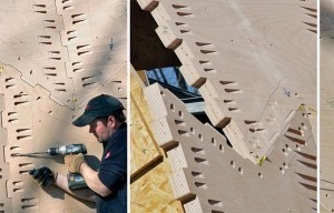  Ausstellungsgebäude auf dem Gelände der Landesgartenschau in Schwäbisch Gmünd. Zusammenbau über temporärem Stützgerüst 