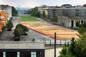  Kunstlandschaft auf Betondeckel: der Quartiersplatz Theresienhöhe in München 