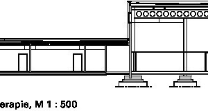  Schnitt AA, Sporthalle/Ökotherapie, M 1 : 500 