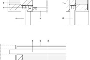  Detail Schiebetür, M 1 : 10
Legende Schiebetür&nbsp;&nbsp;&nbsp;1&nbsp;&nbsp;&nbsp;&nbsp;&nbsp;&nbsp; Rohdecke Brettschichtholz2&nbsp;&nbsp;&nbsp;&nbsp;&nbsp;&nbsp; Holzständerwand3&nbsp;&nbsp;&nbsp;&nbsp;&nbsp;&nbsp; Konstruktionsvollholz4&nbsp;&nbsp;&nbsp;&nbsp;&nbsp;&nbsp; MDF Block, abnehmbar, bauseits gestrichen5&nbsp;&nbsp;&nbsp;&nbsp;&nbsp;&nbsp; Abgehängte Decke6&nbsp;&nbsp;&nbsp;&nbsp;&nbsp;&nbsp; Deckenhohe Schiebetüre7&nbsp;&nbsp;&nbsp;&nbsp;&nbsp;&nbsp; Blende über Türbreite8&nbsp;&nbsp;&nbsp;&nbsp;&nbsp;&nbsp; Tischlerplatte, Gipsfaserbekleidung 