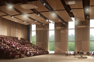  Grande Salle de Repitition: Größter Übungsraum mit Bühne, die die gleichen Dimensionen hat wie die im Grande Salle; 200 ZuhörerInnen haben hier Platz mit Blick in den Park 