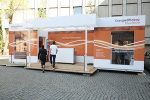  Der EnergieEffizienz-Pavillon des Bundeswirtschaftsministeriums vor dem Deutschen Museum in München. Weitere Tourstandorte sind Leipzig, Berlin, Hamburg und Frankfurt am Main.  