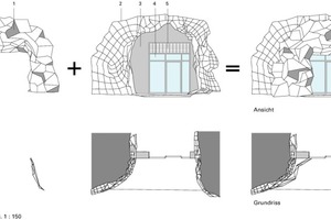  	1	Aluminiumblech, perforiert	2	Granit	3	Beton	4	Glasschiebetür	5	Lüftungsgitter 