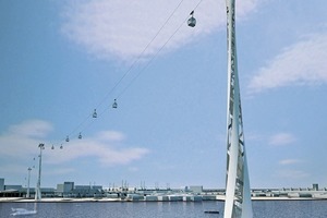  Die Thames Cable Car steht kurz vor Fertigstellung. 1,1 Kilometer lang, verbindet sie Greenwich mit den Royal Victoria Docks, 2012 