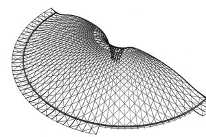  Western-Concourse, o.M.Die Dachstruktur ist weitgehend selbsttragend konzipiert. Auf eine möglichst modulare Bauweise ­bedacht, tragen das Dach 150 mm breite, 250 bis 450 mm tiefe Radialrippen, die mit Röhren des Diagonaltragwerkes (139 mm bis 219 mm Querschnitt) kombiniert sind. Diese nehmen axiale Lasten auf  