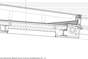  Detail Anschluss Stahlrahmen Bestand/oberer Anschluss Fassadenfenster, M 1 : 10 
