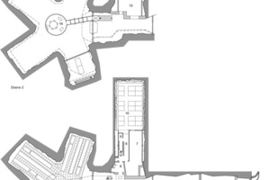  	1	Eingang	2	Kühlturm	3	Diesel	4	Tunnel	5	Halle/Grünraum	6	Vorraum/Garderobe	7	Haustechnik	8	Flur	9	Lager	10	Techniker	11	Datenzentrum	12	Raum für Hoch-, Niederspannung	13	Cafeteria	14	Küche	15	WC und Duschen	16	Konferenzraum 