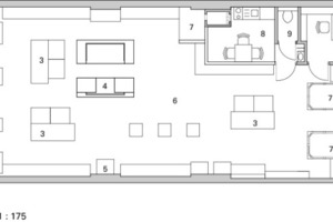  	1	Eingang	2	Auslage	3	Präsentation	4	Kasse	5	Vitrine	6	Verkauf	7	Umkleide	8	Küche	9	VR/WC	10	Büro	11	Schuhlager	12	Lager 