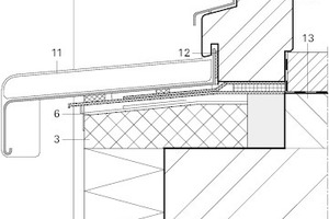  Abb. 4 (links): ­Fensteranschluss vertikal mit Alu-Fensterbank, Fenster eingerückt, zweite Dichtebene mit Dicht- und Anschlussbahnen 