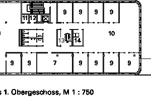  Grundriss 1. Obergeschoss, M 1 : 750 