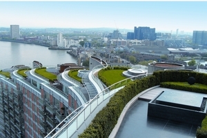  Futuristische Skyline: Das Projekt New Providence Wharf in London besticht durch seine kaskadenartigen Dachgärten mit Blick auf die Themse 
