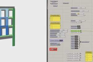  Parametrisches Fassadenmodell für alle Bauteile: Die grüne Linie verdeutlicht parametrische Korrekturen mittels Drag und Drop 
