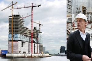  Skeptischer Blick: Herzog &amp; de Meuron im Bauch (Konzertsaal) der Philharmonie 