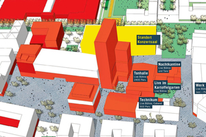  Lageplan Werksviertel mit Platzierung Konzerthaus (links liegt der Ostbahnof) 