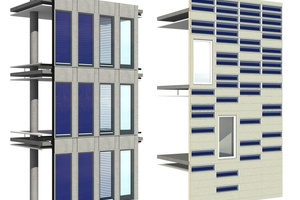  Visualisierung einer Fassade mit solarthermischer Jalousie und mit Streifenkollektoren 